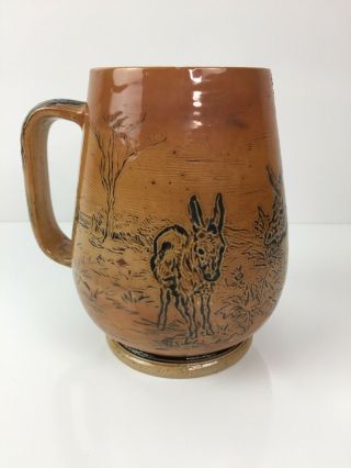 Antique Royal Doulton Lambeth Art Pottery Mug Hannah Barlow 1874 Incised Donkeys