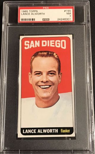 1965 Topps Football Lance Alworth Card 155 Psa 7 Near San Diego Chargers