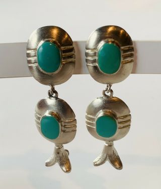 Clip On Vintage Kenneth Jay Lane Kjl Turquoise Squash Blossom Earrings.
