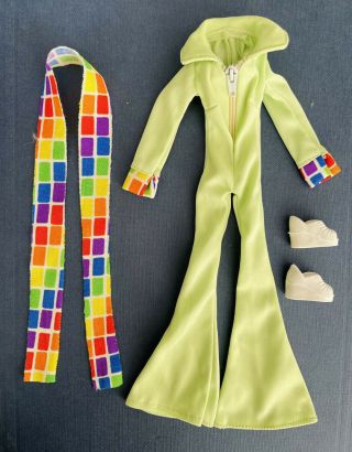 Vintage Mego Cher Doll Jumperoo Green Jumpsuit Complete Outfit Scarf Shoes