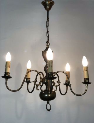 Vintage French Chandelier 5 Arm Flemish Ceiling Light