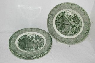 Set Of 4 Vintage Green Royal China The Old Curiosity Shop 10 " Dinner Plates