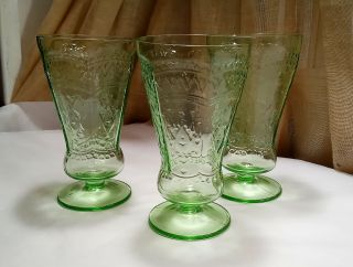 3 Vintage Green Depression Glass Soda Fountain Glasses Unknown Pattern