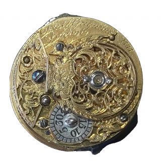 Antique Verge Pocket Watch Movement Circa 1750