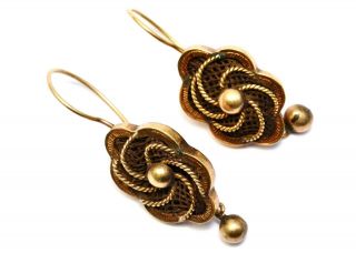 Antique Victorian 14k Gold Woven Hair Work Mourning Earrings