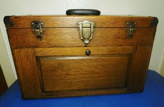 Vintage Antique 19 1/2 " Wood Oak 5 - Drawer Machinist Tool Chest Box Toolbox