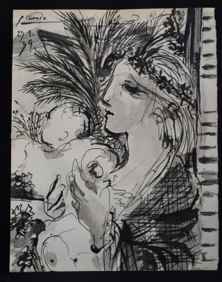 Pablo Picasso - Drawing & Inks On Old Paper,  Art,  Signed,  Artwork,  Vintage