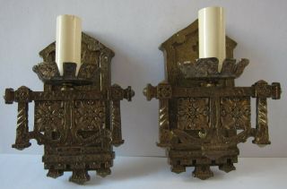Vintage Arts & Crafts Mission Style Brass Electric Lights Wall Sconces