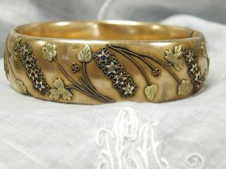 Antique Victorian Two Tone Detailed Floral 12k Gold Filled Bangle Bracelet Fmc