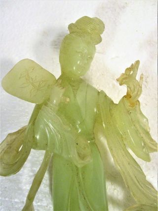 GEMOLOGIST CHINESE GREEN JADE FIGURE OF A WOMAN,  OLDER CARVING 2