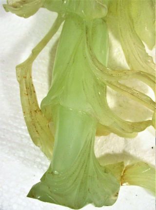 GEMOLOGIST CHINESE GREEN JADE FIGURE OF A WOMAN,  OLDER CARVING 4