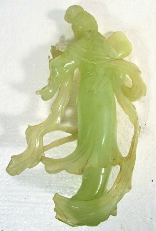 GEMOLOGIST CHINESE GREEN JADE FIGURE OF A WOMAN,  OLDER CARVING 6