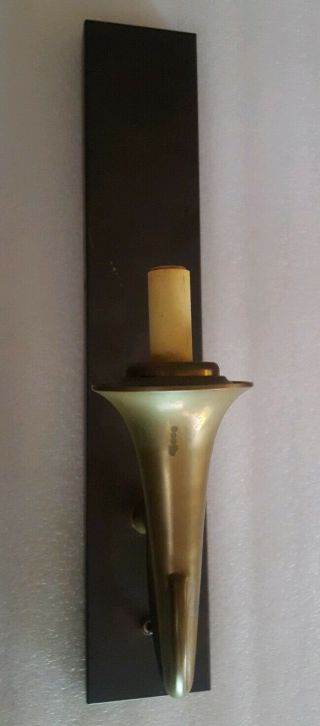 Vintage Solid Brass Equestrian Horse Fox Hunt Horn Wall Sconce By Chapman