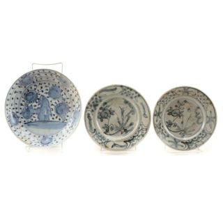 Chinese Blue And White Porcelain Plates And Bowl,  Ming Dynasty