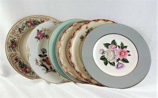 Vintage Mismatched China Dessert Cake Plates Set Of 6 Florals 6 - 6.  5 In 35