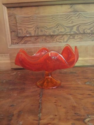 Vintage Mid Century Orange Viking Glass Epic Compote Bowl 6 Petal
