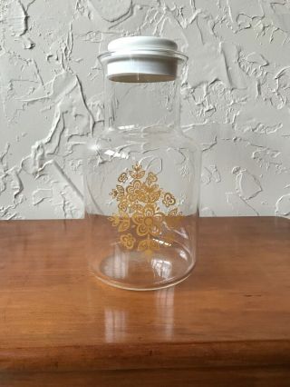 Vintage Corelle Pyrex Butterfly Gold Glass Carafe Pitcher Lid 72 Oz 2.  25 L 3472