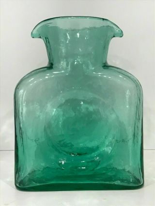 Vtg Blenko Art Glass Double Spout Blue Green Water Pitcher Carafe