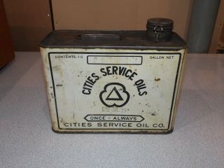 Vintage Antique Cities Service Oils Once - Always 1/2 Gallon Square Oil Can " Rare "