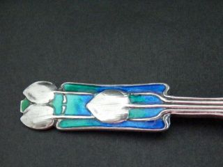 Rare Antique Liberty & Co Cymric Solid Silver Enamel Spoon by Archibald Knox 2