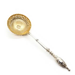 Antique French Solid Silver Sugar Sifter/caster Spoon With Vermeil C.  1880