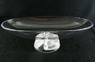 Large Antique Baccarat Flawless Crystal Oval Fruit Bowl W/ 4 Molded Poppies