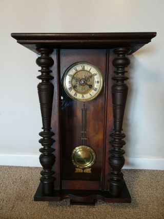 Antique Late 19th Century Victorian Vienna Walnut & Beech Wall Clock With Chime