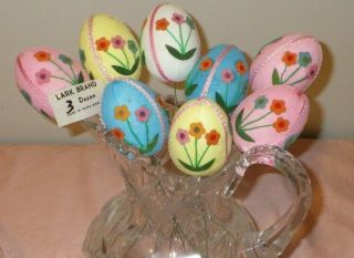 Vintage Easter Egg Picks Flocked Hong Kong 1970 ' s Decorations Old Stock 2