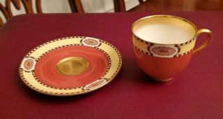 Royal Worcester Cased Tea Set Mappin Webb Sterling Cups Saucers Yellow Red Gold 3