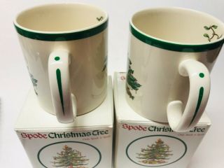 SET OF 2 VINTAGE SPODE CHRISTMAS TREE W GREEN BAND COFFEE TEA MUGS IN ORIG BOXES 2