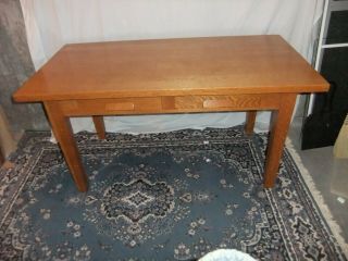 Antique Vintage Oak 2 Drawer Library Table Desk 60” X 30 " Solid
