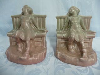 Lovely Antique Rookwood 1929 Bookends - Girl On Bench - 2446