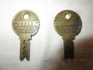 Vintage Mills Matched Keys U6343 Slot Machine Brass Keyarchade Juke Box