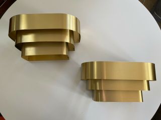 2 Vintage Mcm Art Deco Tiered Brass Wall Sconces Lightolier Style