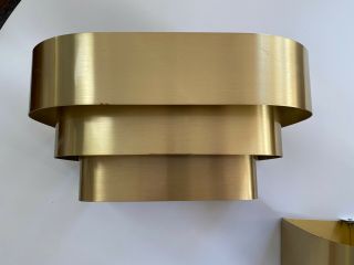2 Vintage MCM Art Deco Tiered Brass Wall Sconces Lightolier Style 2