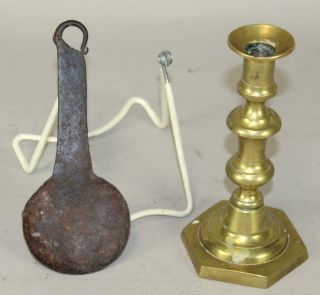A Very Important 17th C Pilgrim Period American Wrought Iron Grease Or Oil Lamp