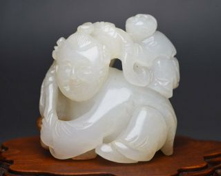 Chinese Antique Hand - Carved White Jade Children Figure Statues