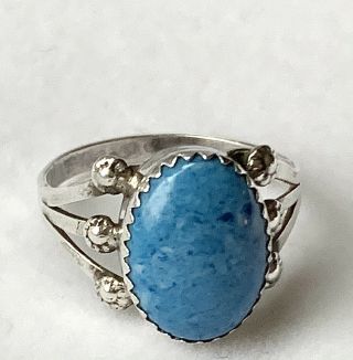 Vintage Sterling Silver Blue Semi - Precious Gemstone Ring,  Size 8