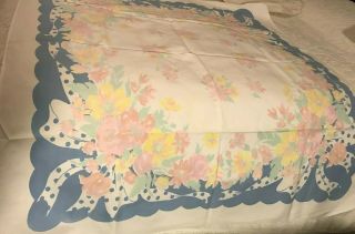 Vintage Table Cloth 1960s Cotton Multi Color 45 " X 49 " Spring Flowers