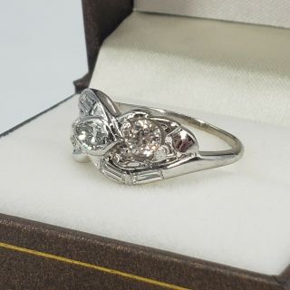 ANTIQUE Art Deco 14kt OLD MINE CUT Diamond Ring Marquise Baguette & Round 1ctw 4