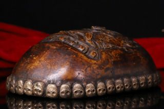 Old Tibetan silver skull Bone Vajrapani Chana Dorje Gabbra Kapala Bowl Cup FaQi 6