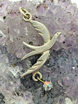 Vintage Sterling Silver Flying Dove Aurora Borealis Charm Or Pendant 0.  9 Grams