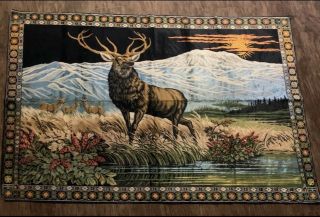 Vtg Buck Deer Velvet Italy Tapestry Wall Hanging/rug 1970 