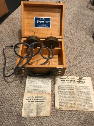 Antique Grigsby Globe Geophone Ground Listening Device W/ Wood Storage Case