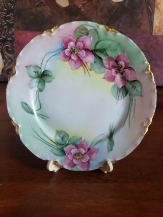 Antique Vintage 1911 Hand Painted Floral Porcelain Plate Haviland France 6 3/8 "