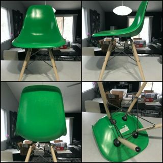 Green Mid Century Modern Herman Miller Eames Fiberglass Side Shell Chair