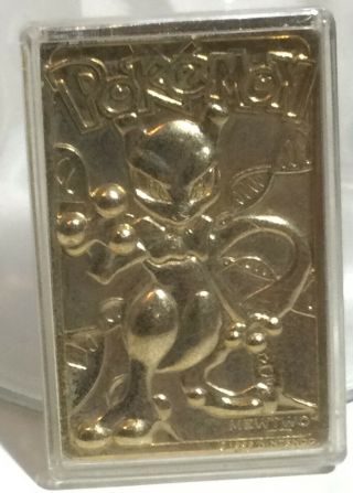 Vintage 1999 Pokemon 23k Gold Plated Metal Bar Mewtwo Trading Card Burger King