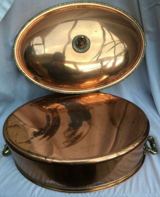 LARGE 36 x 25cm BONGUSTO ITALY COPPER & BRASS VINTAGE COOKING STOCK POT WITH LID 2
