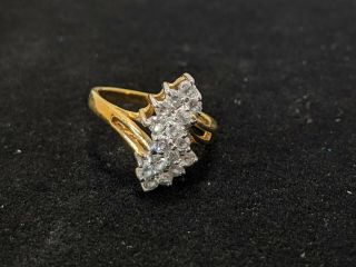 Vintage 18k Yellow Gold Electroplated Cz Waterfall Cluster Ring Size 6