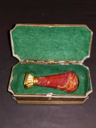 Antique English Agate,  Gold And Blood Stone Wax Seal Stamp With Brass Box.